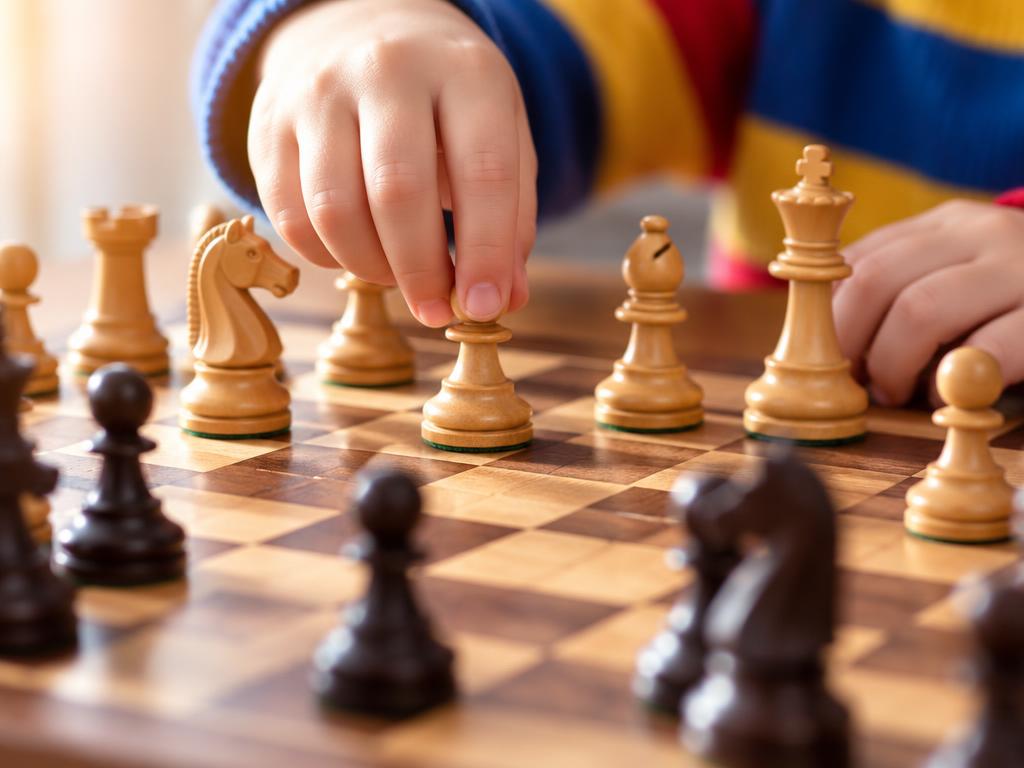 Bambini intorno a una scacchiera durante il corso di scacchi